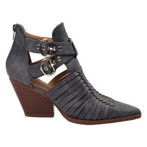 QUPID Women's Distressed Steel Gray Faux Leather Ankle Pointed Toe Bootie Size 9